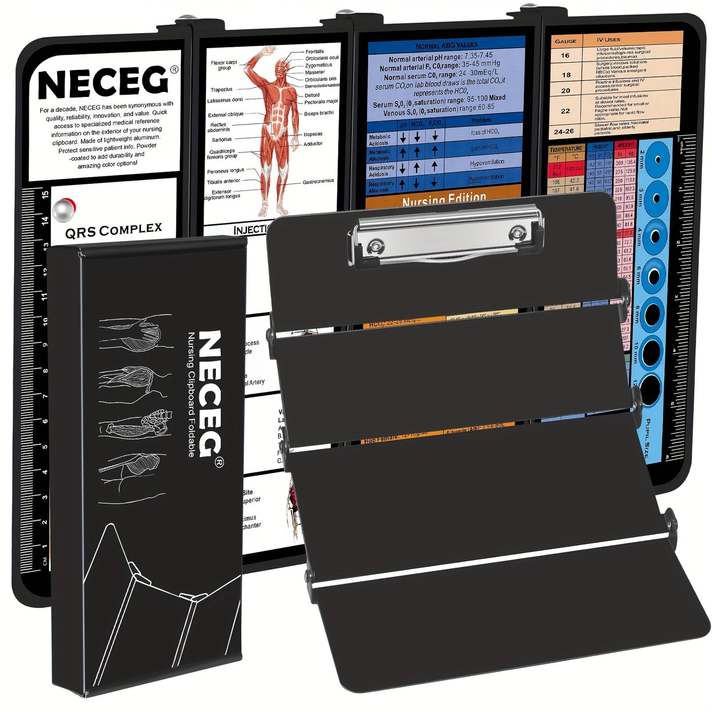 4 Layers Aluminum Nursing Clipboard Foldable - Pocket Size 3.5 x 9 inches with Medical Edition Cheat Sheets for Nurses, Students, and Doctors