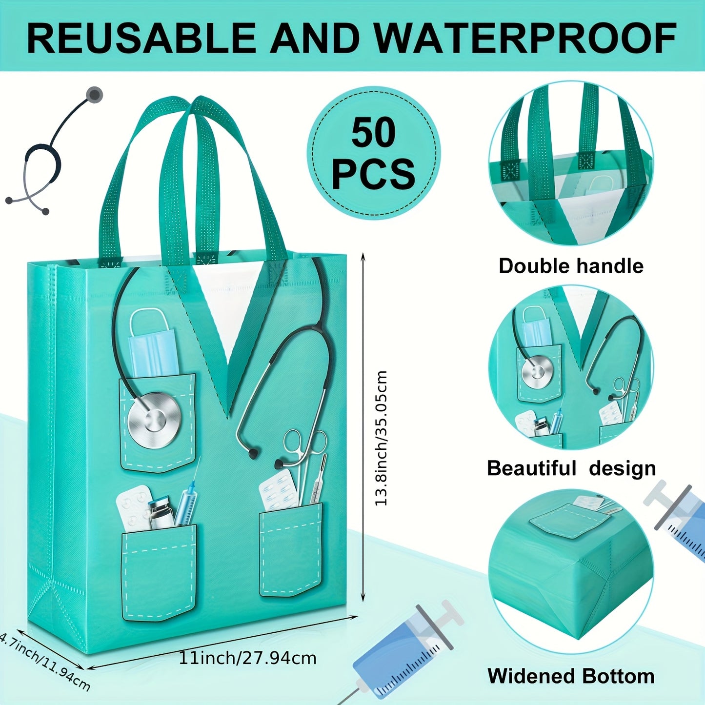 50pcs Nurse Week Gift Bags bulk 13 Non Woven Nurses Graduation Goodie Bags with Handles