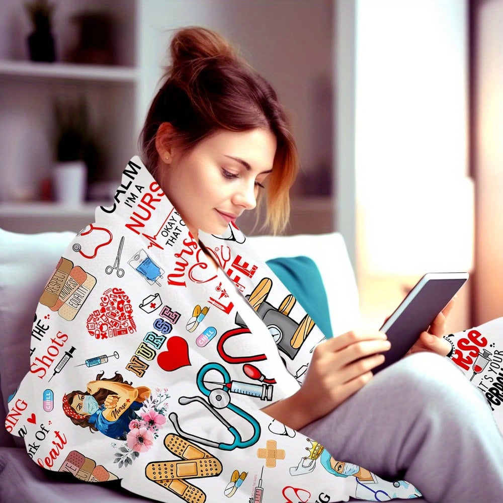 Knitted Polyester Throw for Nurses, School Principals, and Retirement Gifts