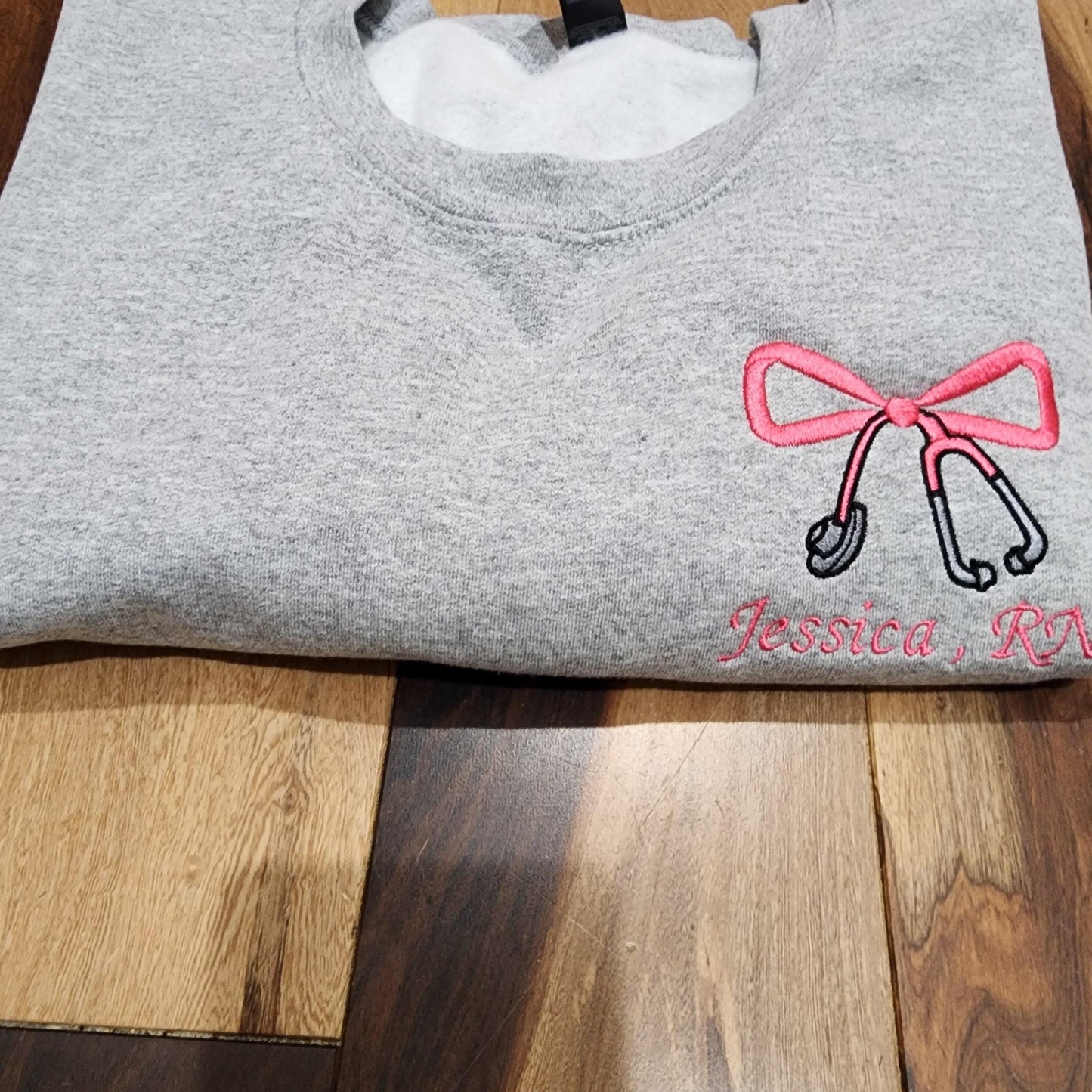 Custom Embroidered Sweatshirt Nurse Coquette, Stethoscope Bow Embroidery For RN, CAN, LPN, ER, ICU, School Nurses