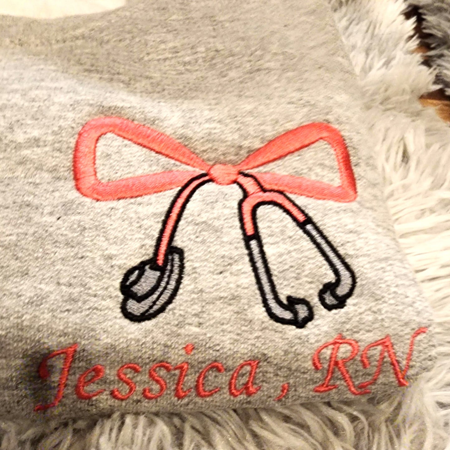 Custom Embroidered Sweatshirt Nurse Coquette, Stethoscope Bow Embroidery For RN, CAN, LPN, ER, ICU, School Nurses