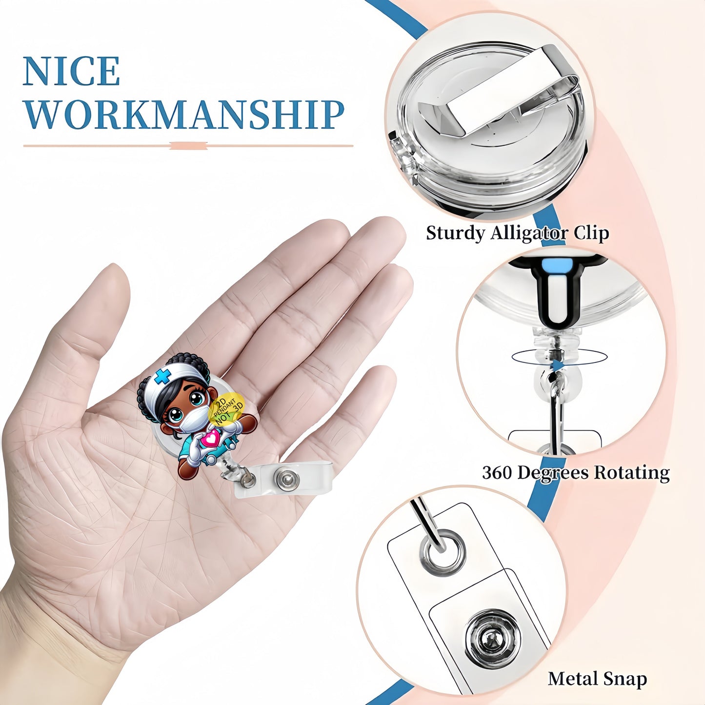 Acrylic Nurse ID Badge Reel Holder with Alligator Clip for Nursing Students, RN, LPN, Medical Staff