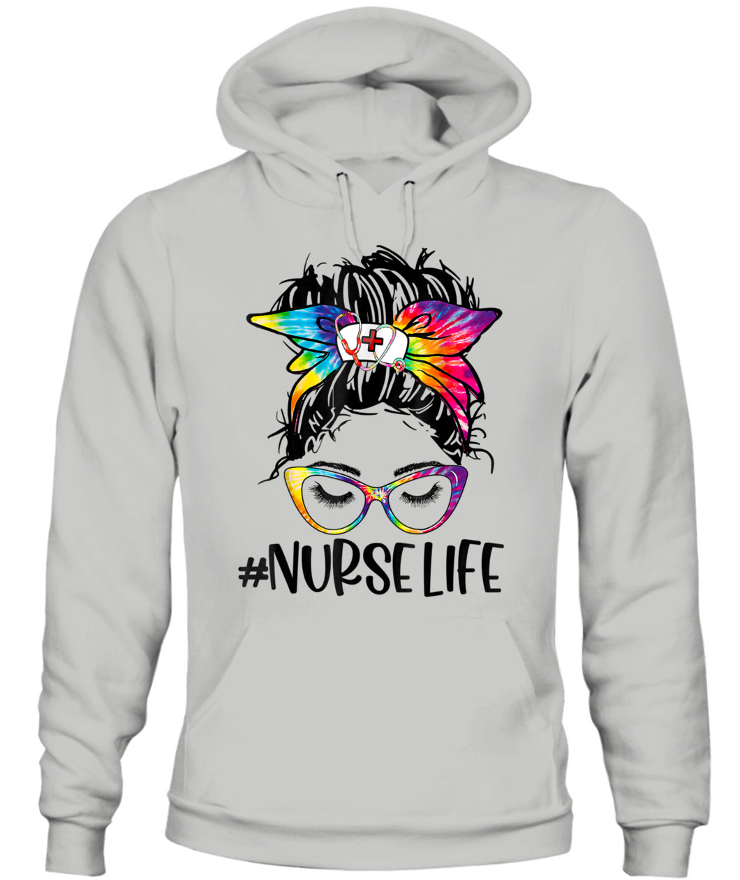 Nurse Life Messy Bun Tie Dye Glasses Bandana Nurses Day T-Shirt