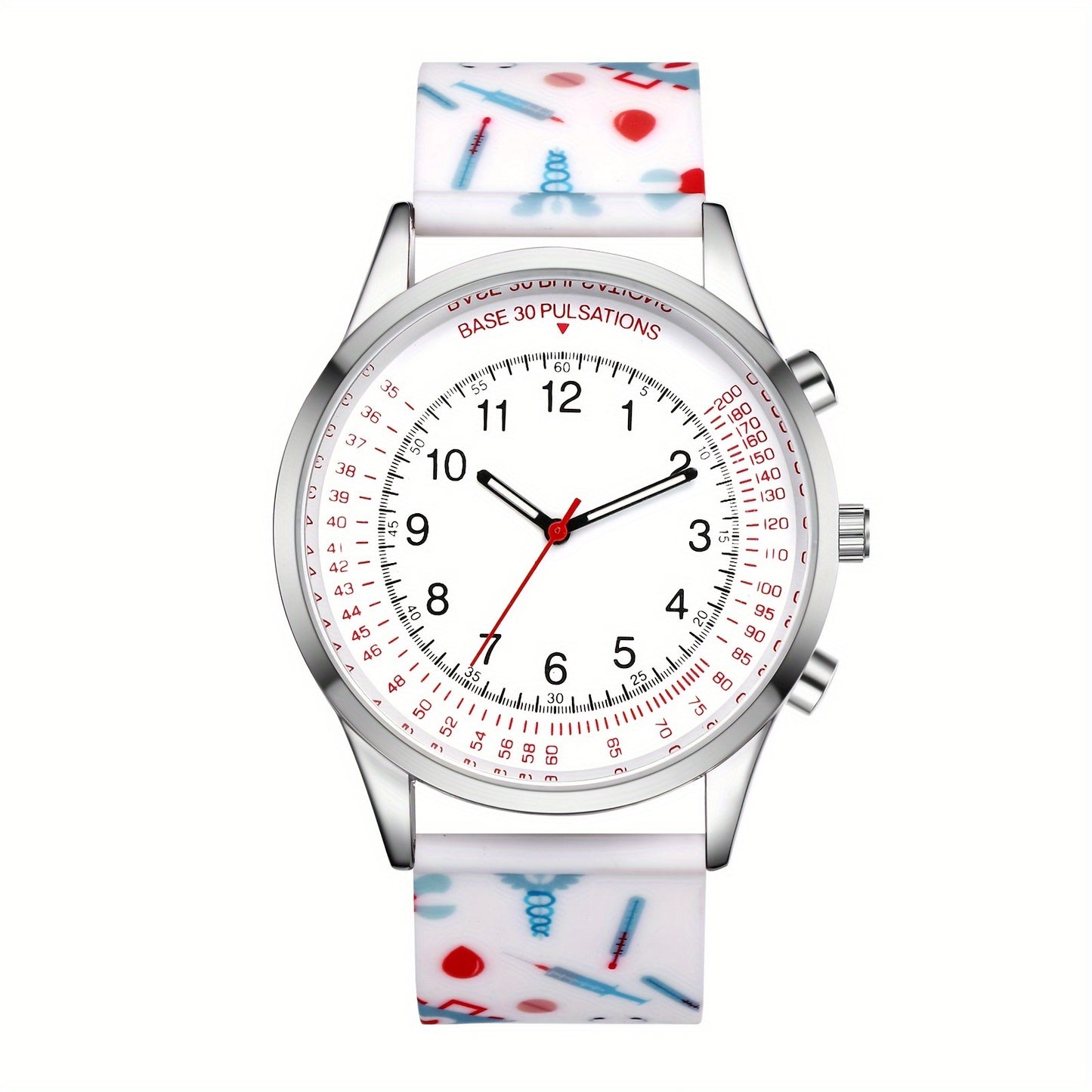 Jewelrywe Nurse Wrist Watches Pulsometer Silicone Band Easy To Read Quartz Watches For Nurses Doctors