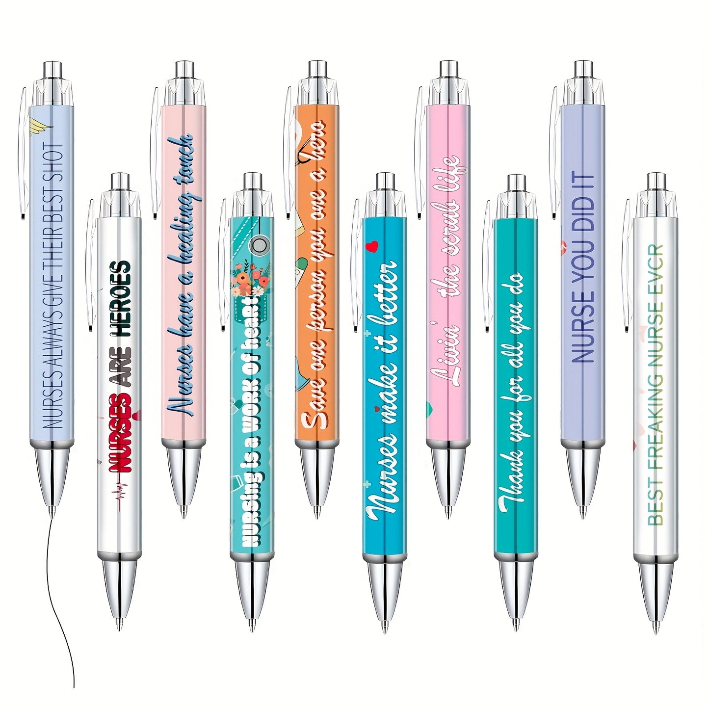 10pcs Nurse Pens Ballpoint Set Retractable Cute Gifts for Nurses Staff Adults Students Writing Study Supply in Bulk
