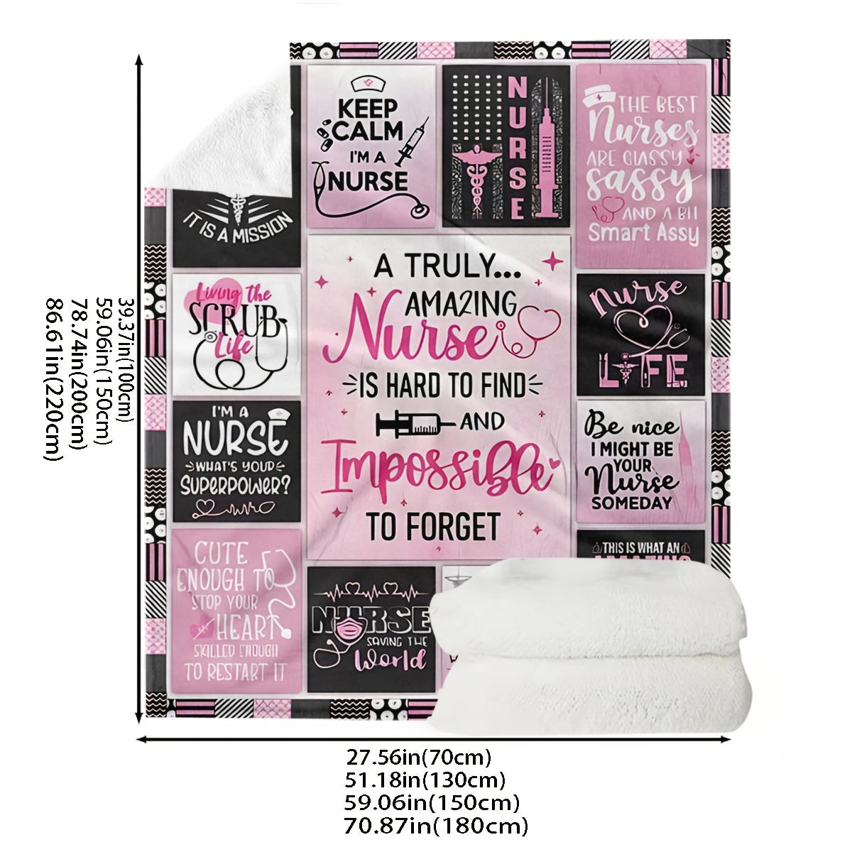 Nurse Appreciation Flannel Blanket, 50x60 inches, All-Season Multipurpose, Stain Resistant, Digital Print, Machine Washable, Preppy Style, Polyester