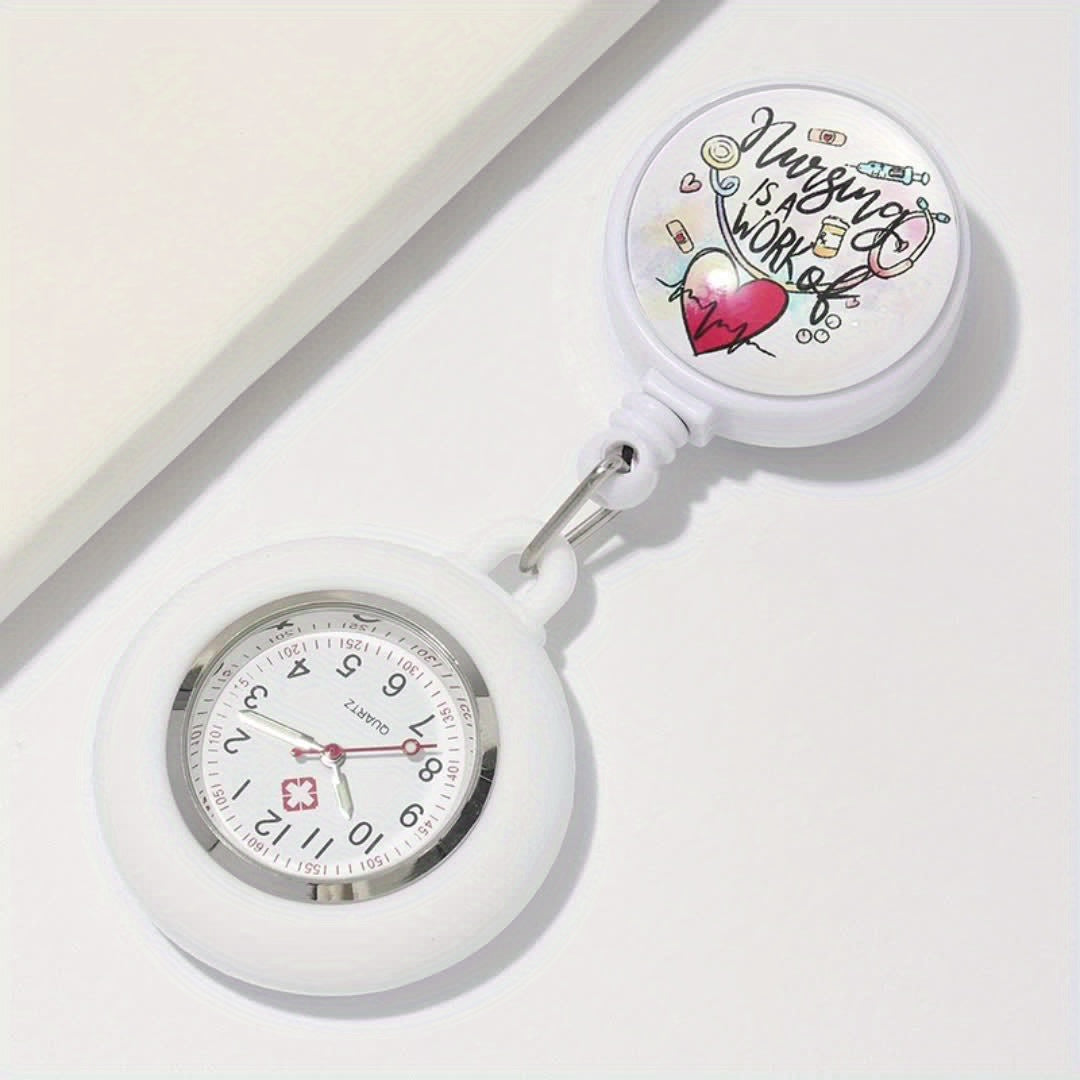Nurse Pocket Watch With Soft Silicone Cover, Retractable Badge Holder, Essential Timekeeping Tool For Medical Staff