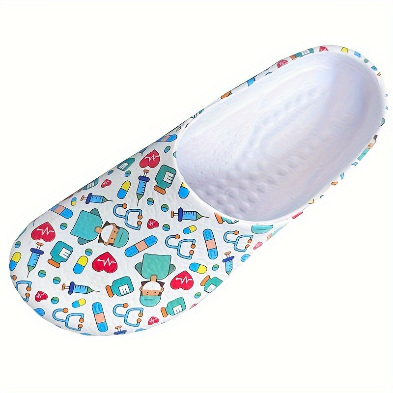 Women's Slip-On Nurse Clogs - Lightweight, Non-Slip EVA Work Shoes with Colorful Pattern