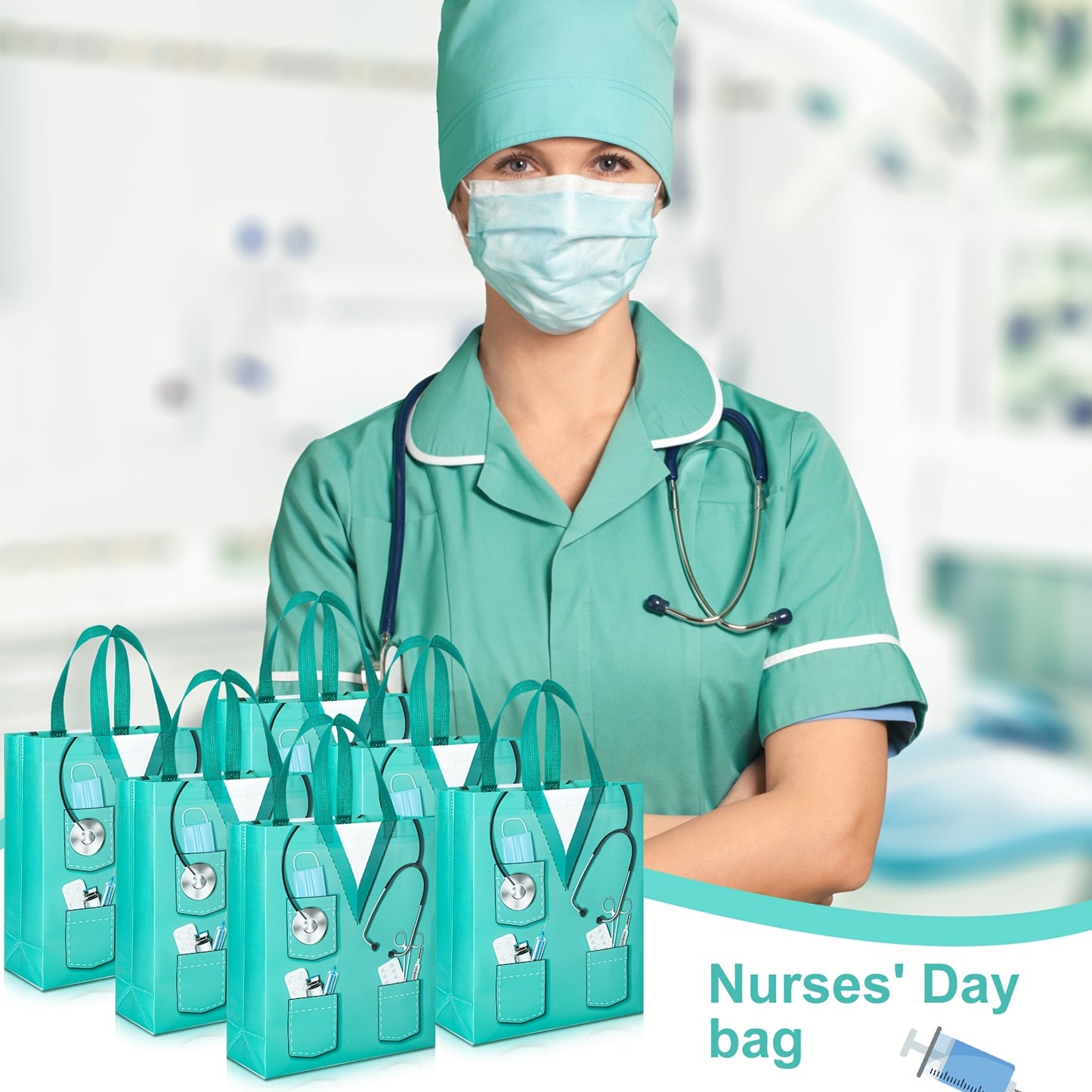 50pcs Nurse Week Gift Bags bulk 13 Non Woven Nurses Graduation Goodie Bags with Handles