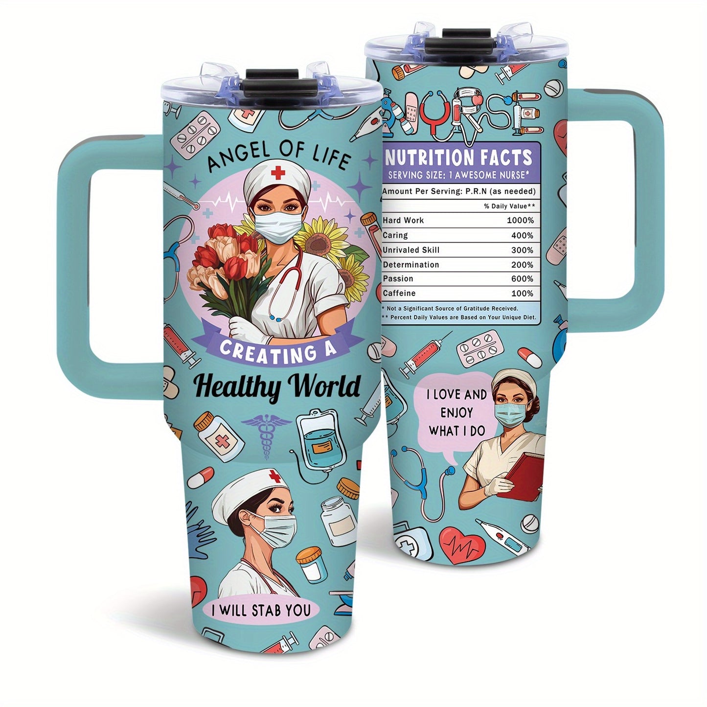 40oz BPA-Free Stainless Steel Nurse Appreciation Tumbler with Handle