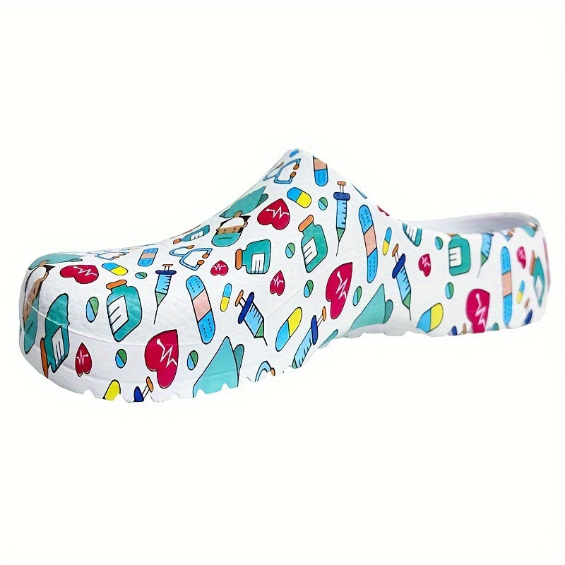 Women's Slip-On Nurse Clogs - Lightweight, Non-Slip EVA Work Shoes with Colorful Pattern
