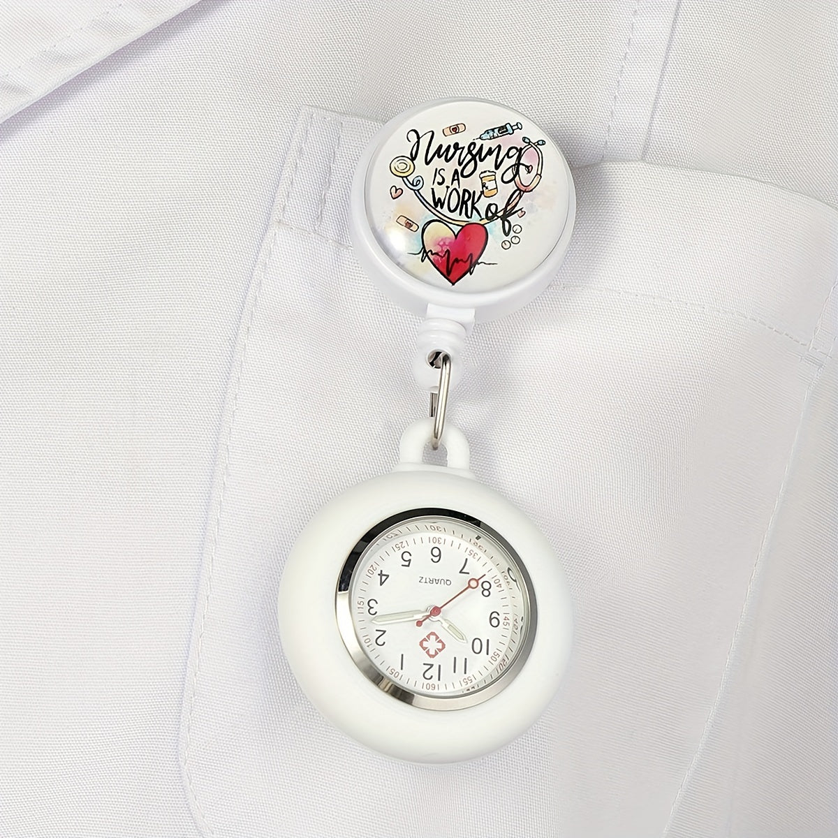 Nurse Pocket Watch With Soft Silicone Cover, Retractable Badge Holder, Essential Timekeeping Tool For Medical Staff