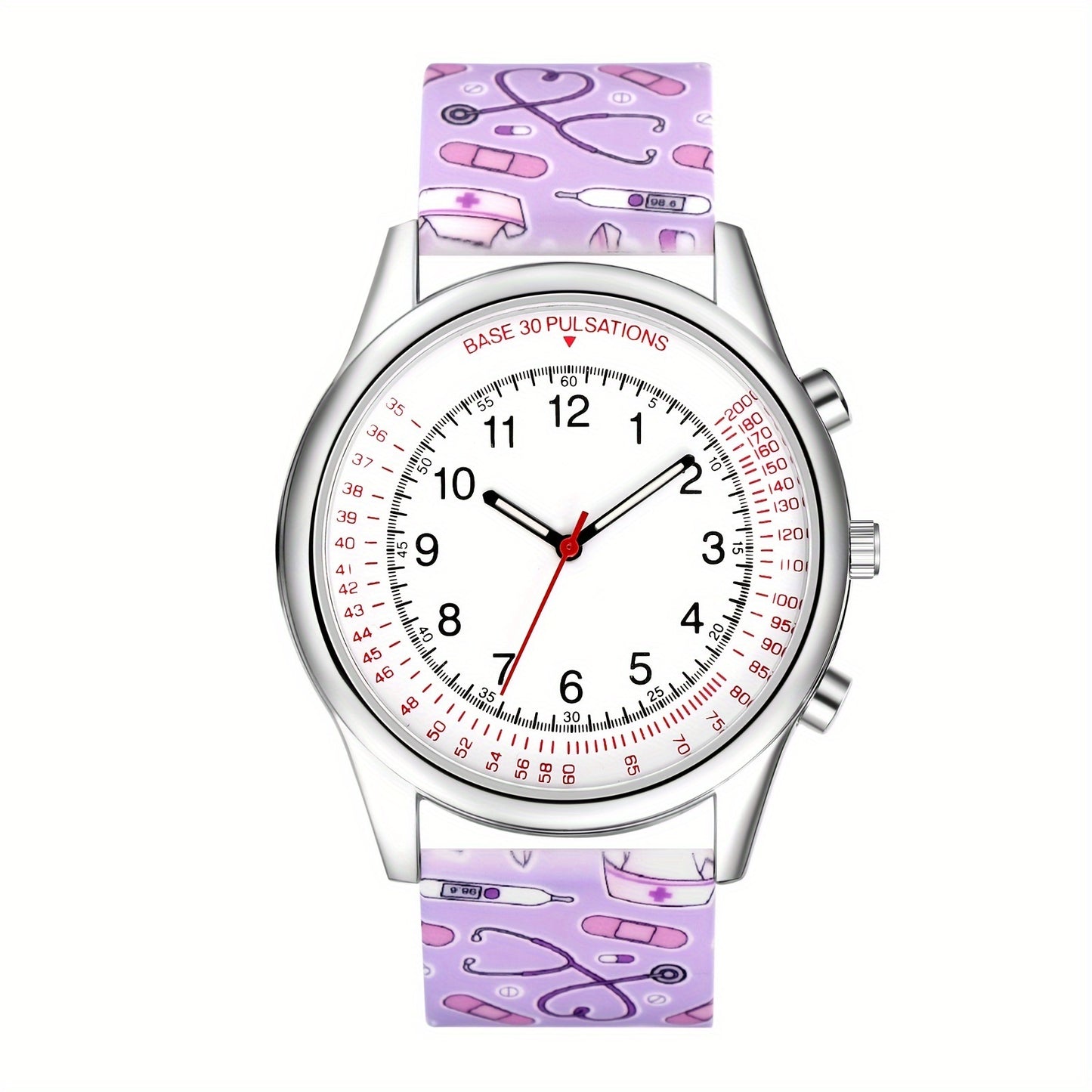 Jewelrywe Nurse Wrist Watches Pulsometer Silicone Band Easy To Read Quartz Watches For Nurses Doctors