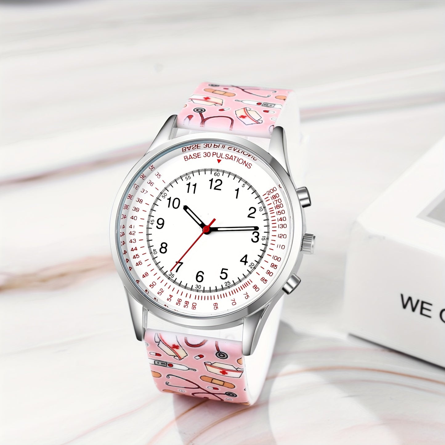 Jewelrywe Nurse Wrist Watches Pulsometer Silicone Band Easy To Read Quartz Watches For Nurses Doctors