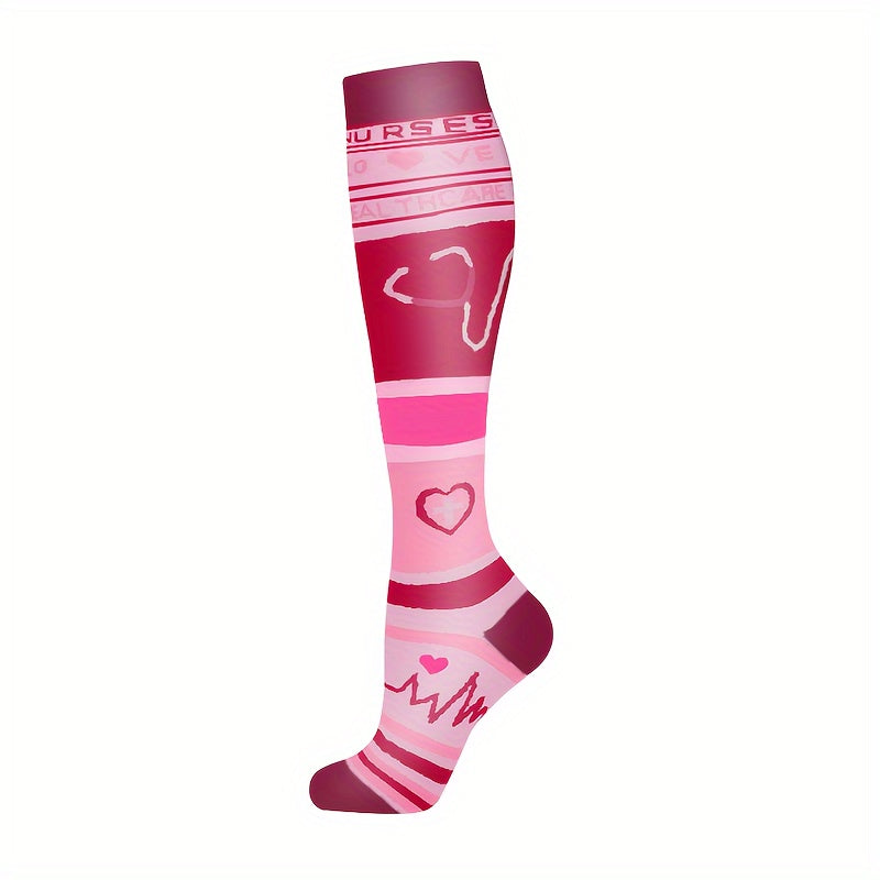 6-Pack Compression Socks for Nurses - Polyester & Elastane Blend, Breathable Knit Fabric, Machine Washable