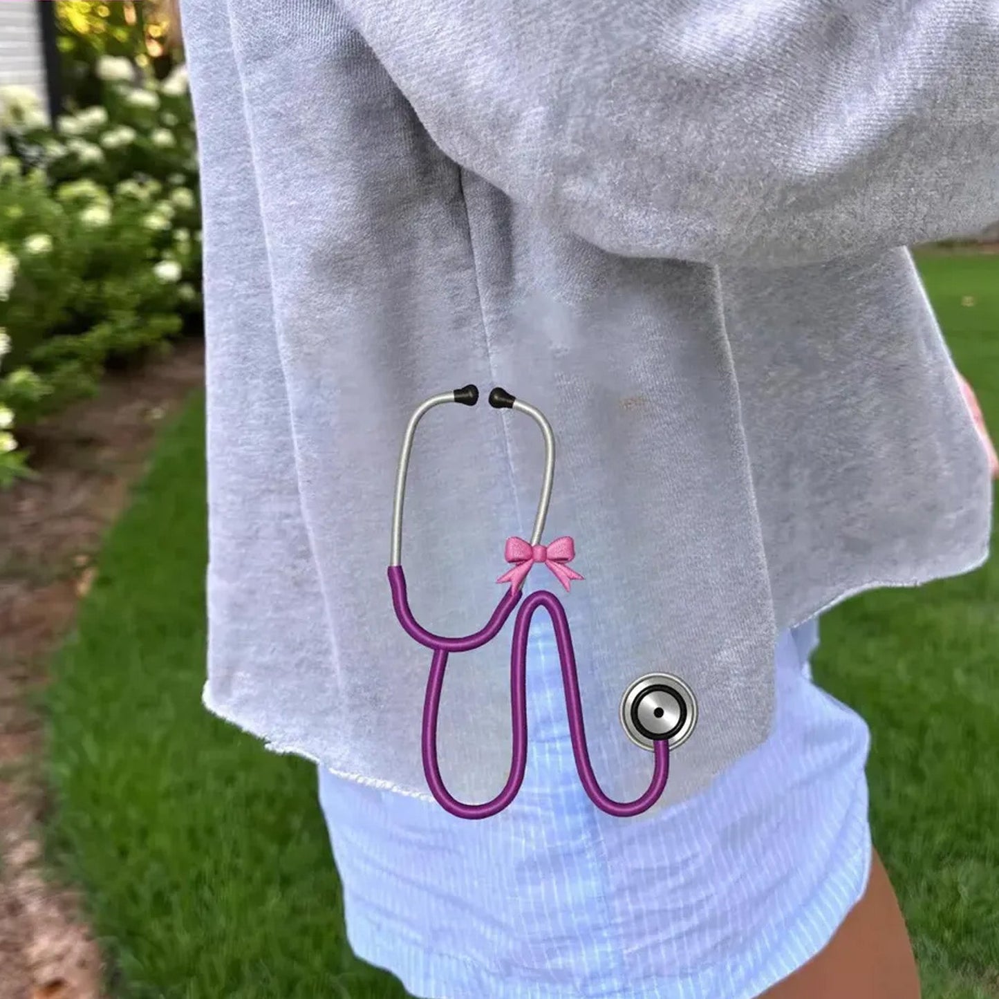 Therapist Medic Stethoscope split seam side bow machine embroidery designs for Nurse, Doctor outfit Sweatshirts, multiple sizes S - 5XL