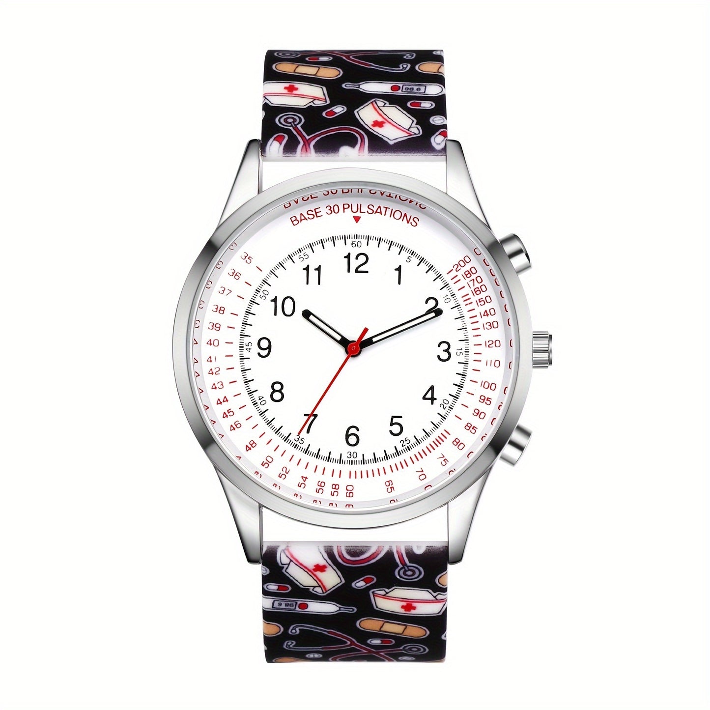Jewelrywe Nurse Wrist Watches Pulsometer Silicone Band Easy To Read Quartz Watches For Nurses Doctors