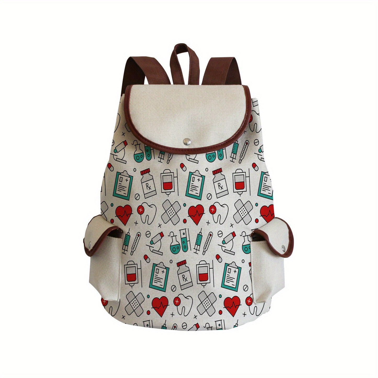 Multifunctional Cartoon Nurse Pattern Backpack, Classic Storage Daypack For Women, Work Bag