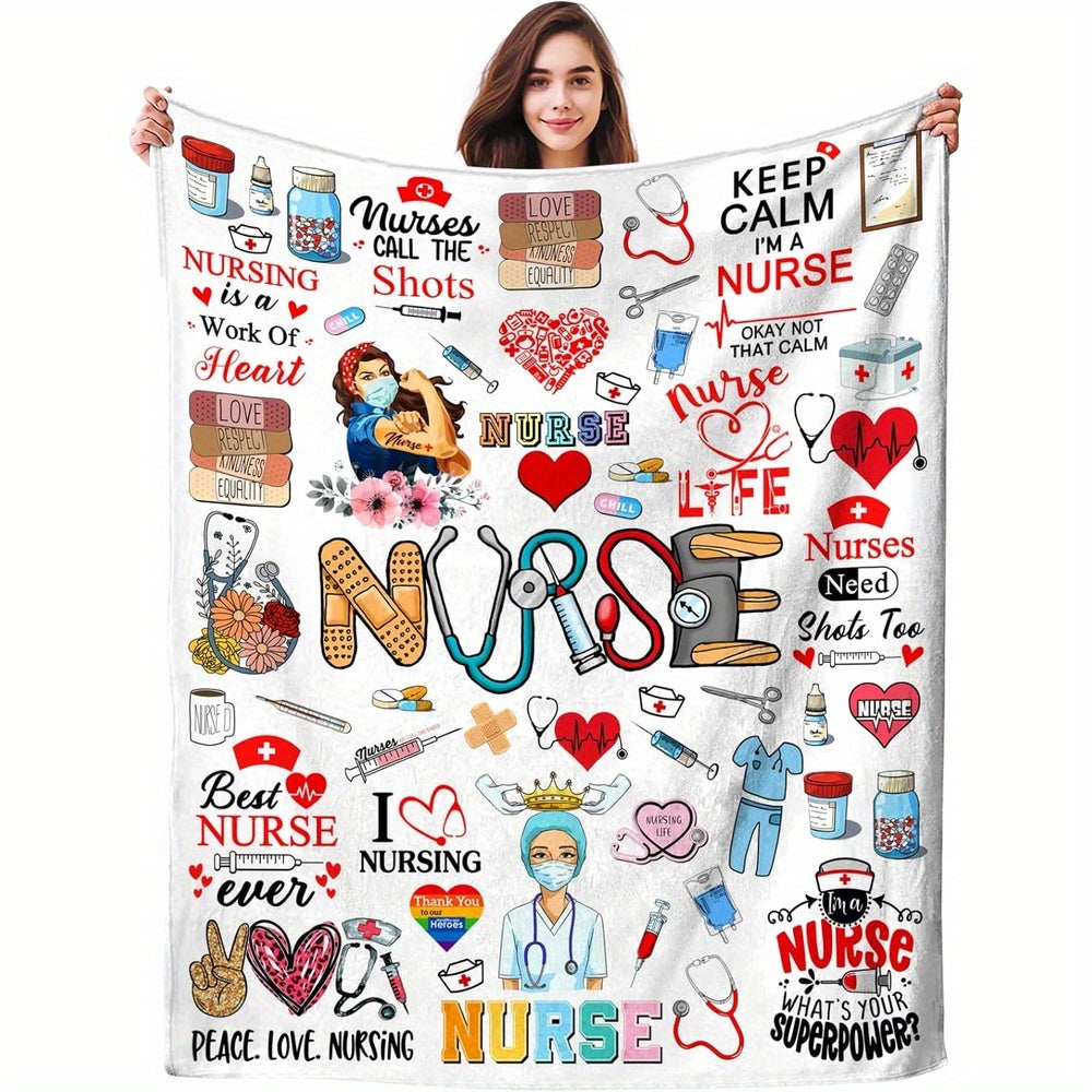 Knitted Polyester Throw for Nurses, School Principals, and Retirement Gifts