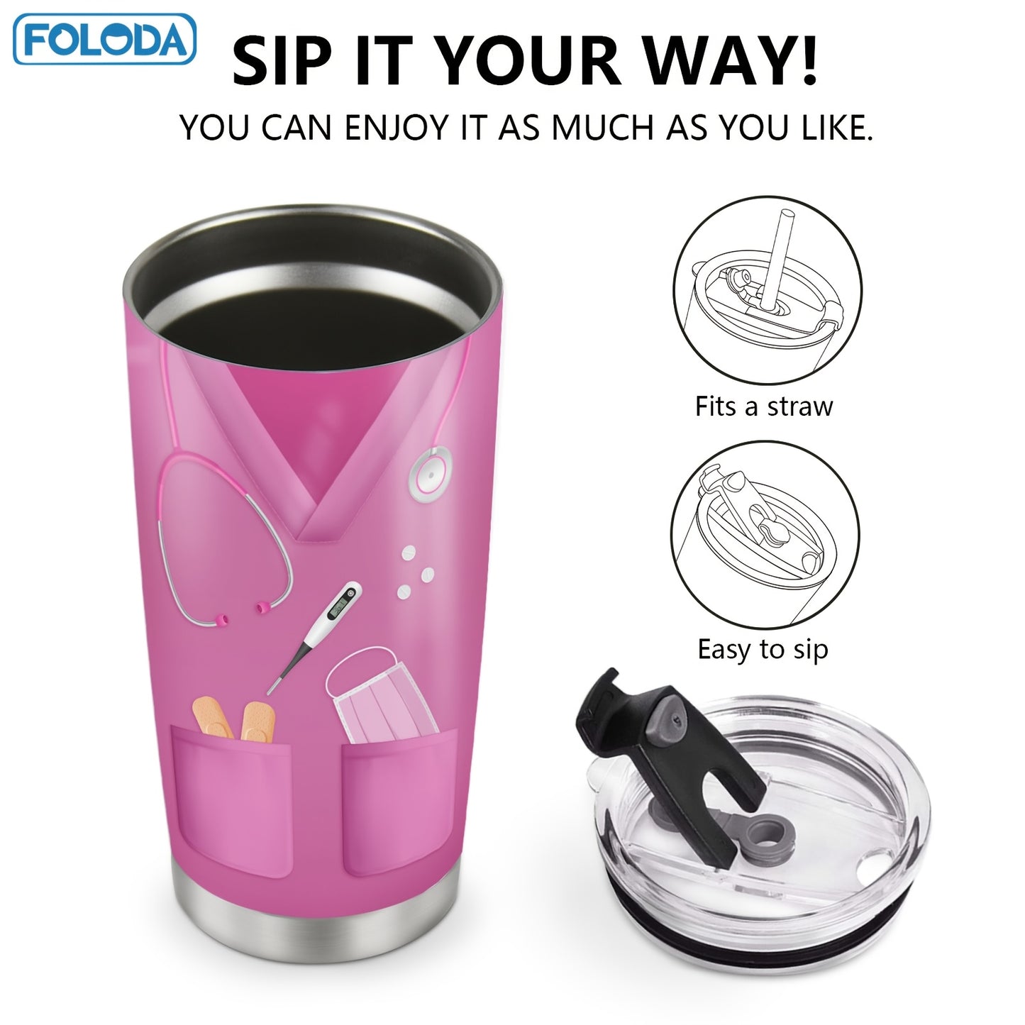 Nurse Doctor Tumbler With Lid, 20oz Stainless Steel Water Bottle