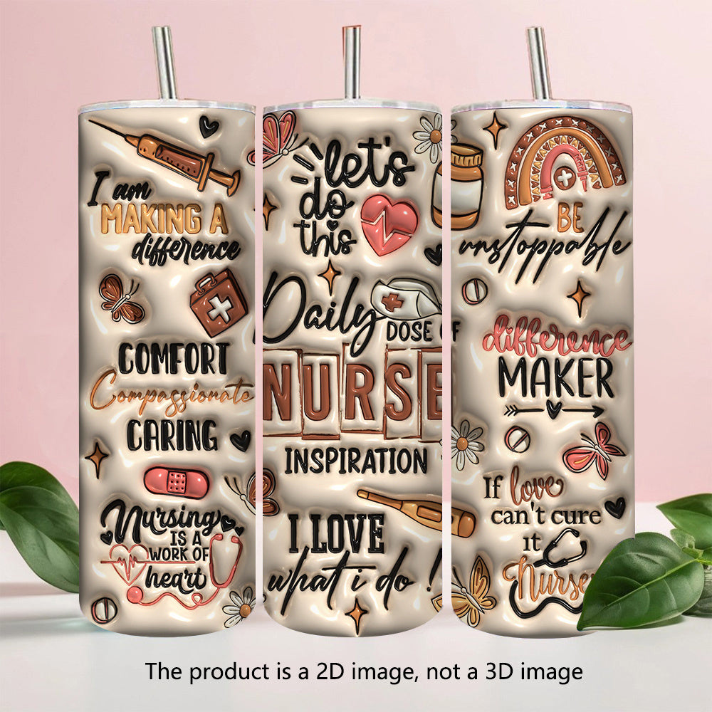 Inspirational Nurse Design 20Oz Insulated Stainless Steel Tumbler with Lid and Straw