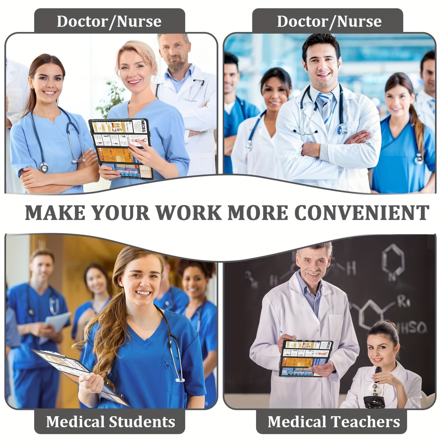 4 Layers Aluminum Nursing Clipboard Foldable - Pocket Size 3.5 x 9 inches with Medical Edition Cheat Sheets for Nurses, Students, and Doctors