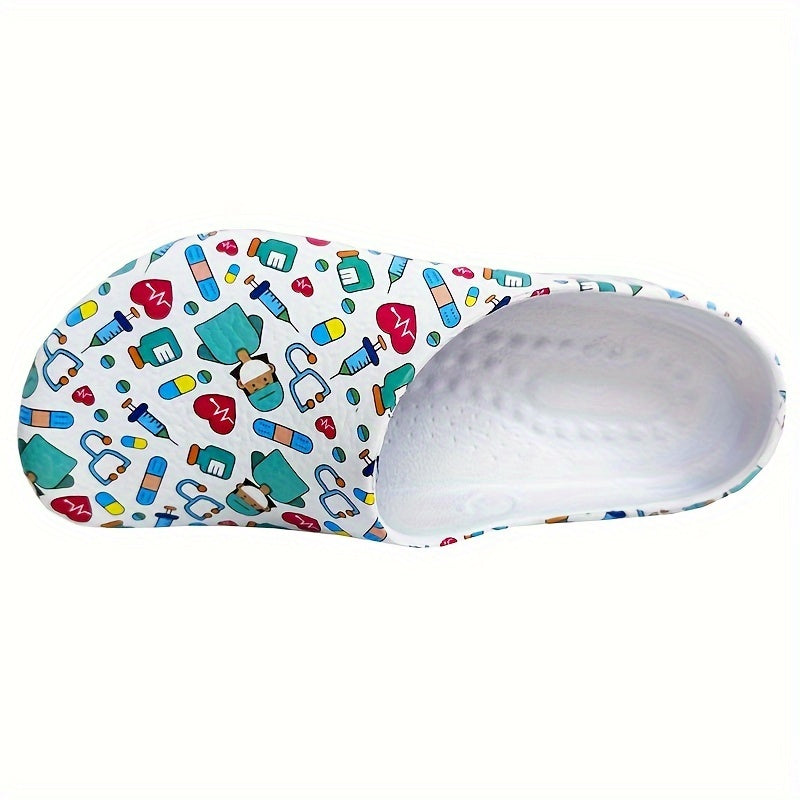 Women's Slip-On Nurse Clogs - Lightweight, Non-Slip EVA Work Shoes with Colorful Pattern