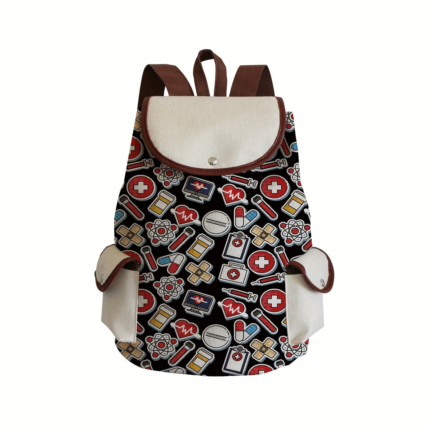 Multifunctional Cartoon Nurse Pattern Backpack, Classic Storage Daypack For Women, Work Bag