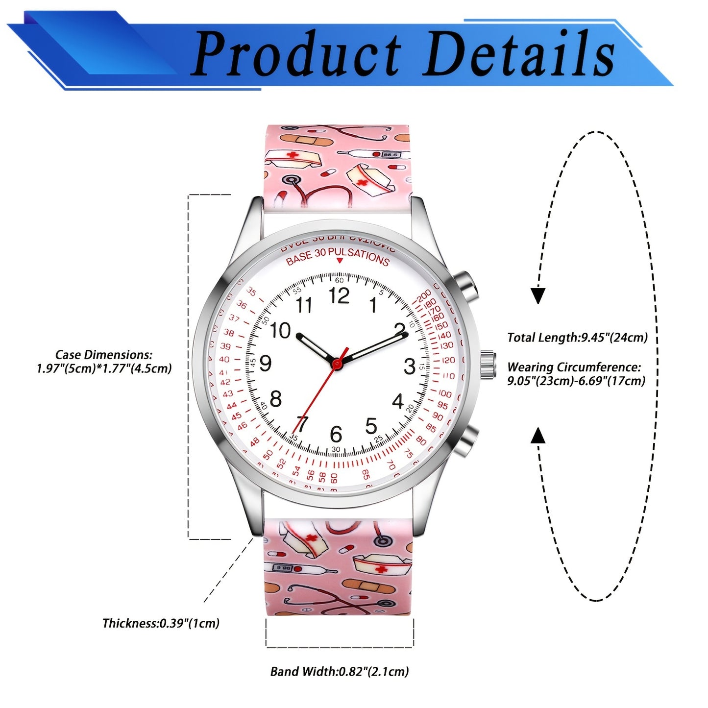 Jewelrywe Nurse Wrist Watches Pulsometer Silicone Band Easy To Read Quartz Watches For Nurses Doctors