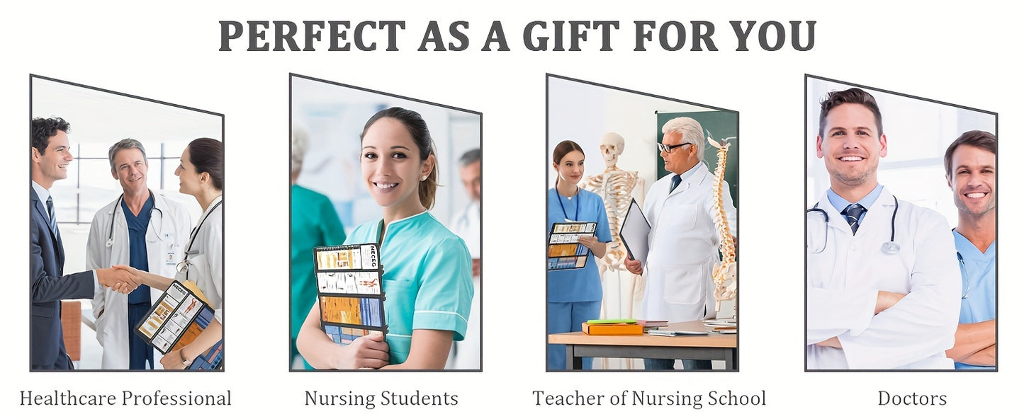 4 Layers Aluminum Nursing Clipboard Foldable - Pocket Size 3.5 x 9 inches with Medical Edition Cheat Sheets for Nurses, Students, and Doctors