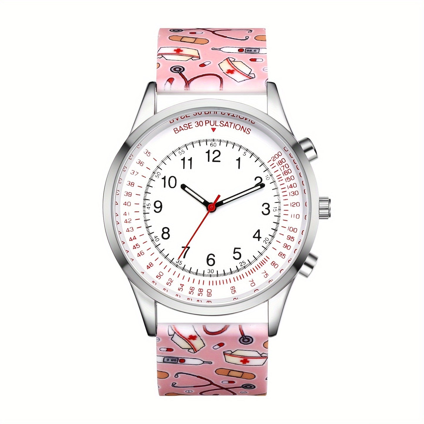 Jewelrywe Nurse Wrist Watches Pulsometer Silicone Band Easy To Read Quartz Watches For Nurses Doctors