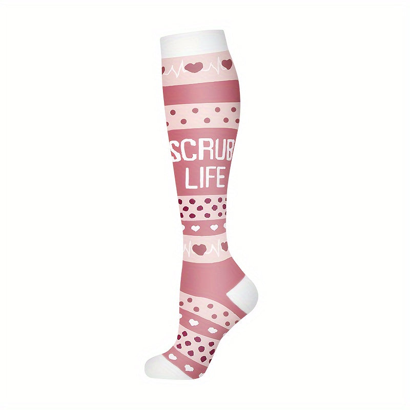 6-Pack Compression Socks for Nurses - Polyester & Elastane Blend, Breathable Knit Fabric, Machine Washable