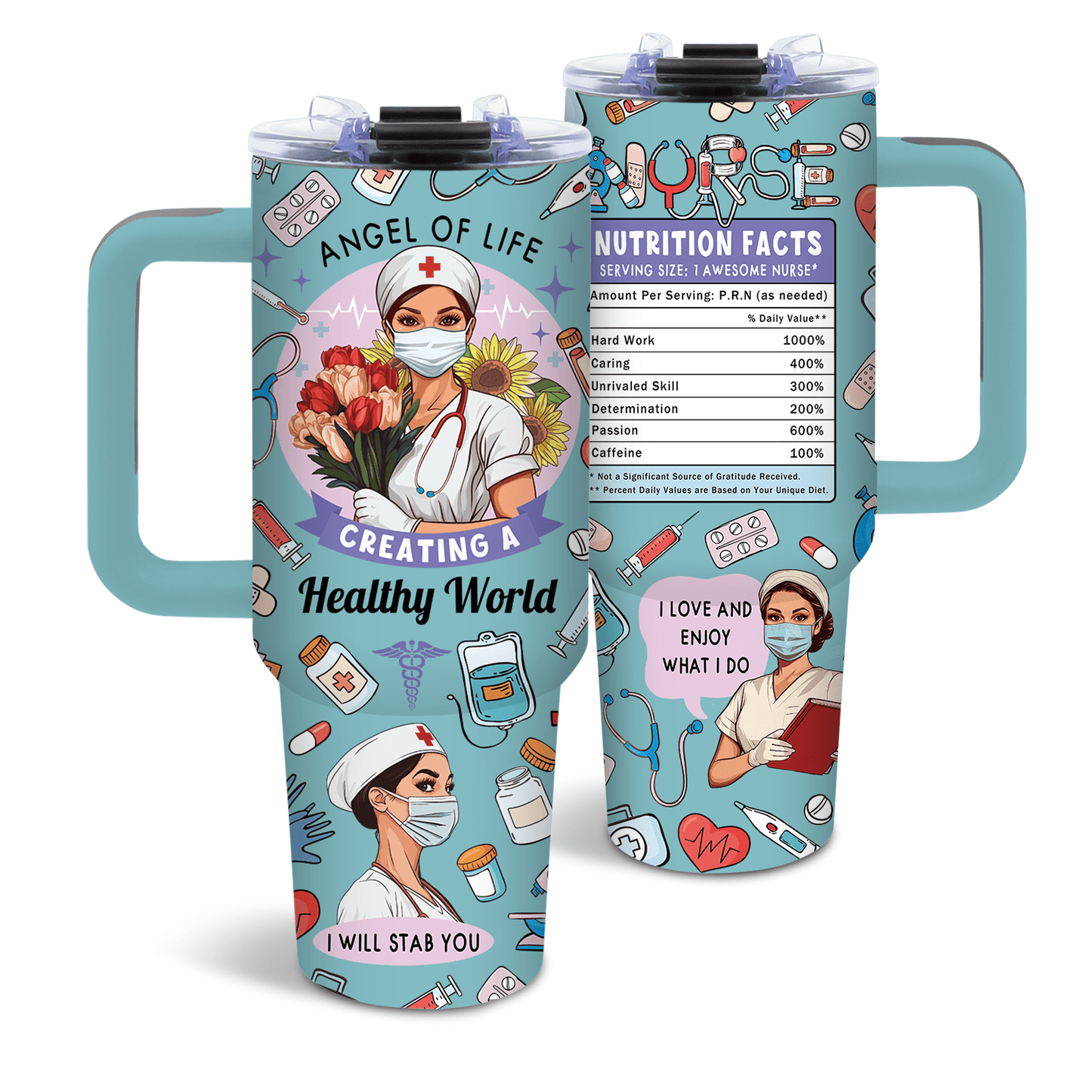 40oz BPA-Free Stainless Steel Nurse Appreciation Tumbler with Handle
