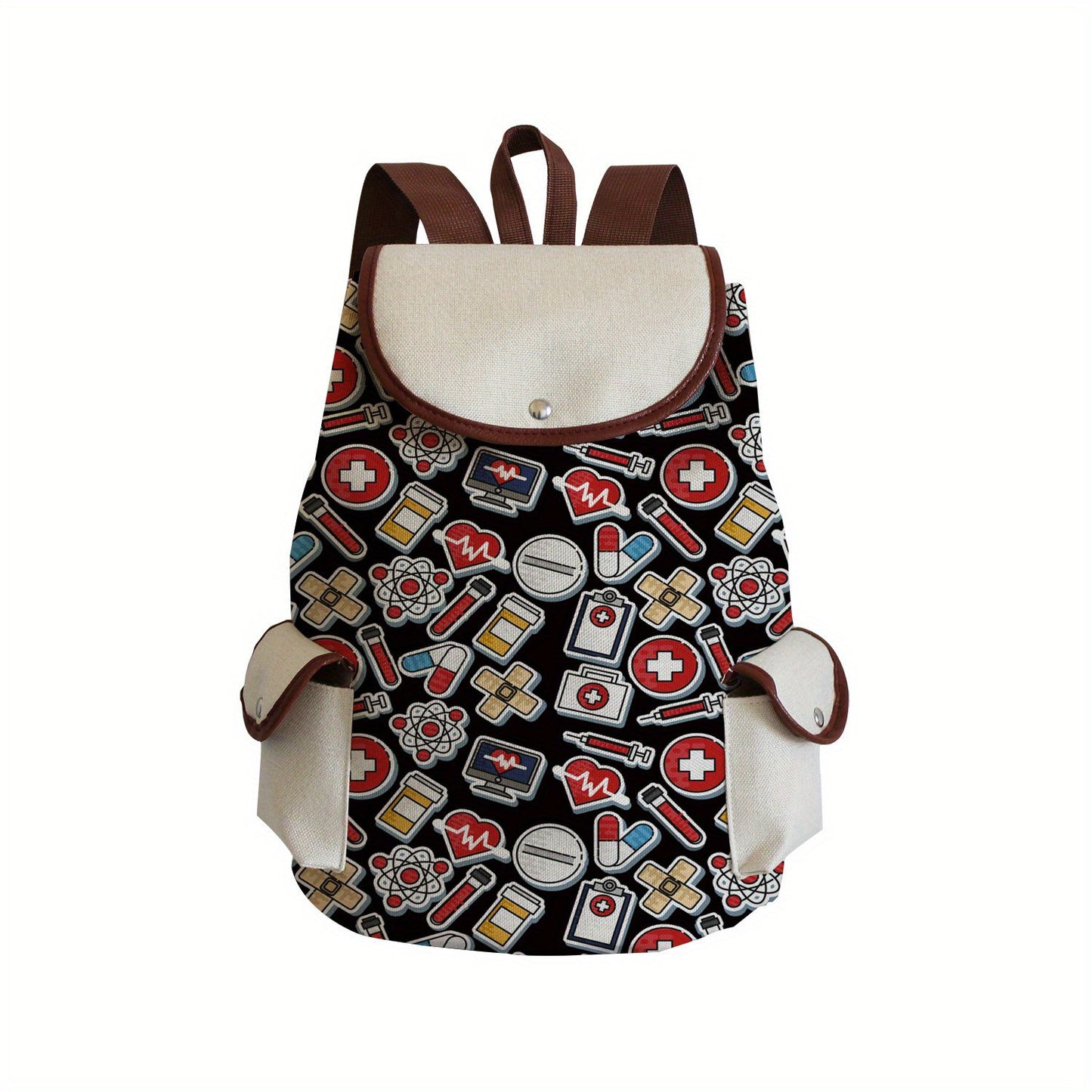 Multifunctional Cartoon Nurse Pattern Backpack, Classic Storage Daypack For Women, Work Bag
