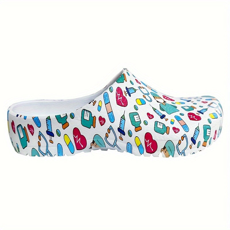 Women's Slip-On Nurse Clogs - Lightweight, Non-Slip EVA Work Shoes with Colorful Pattern