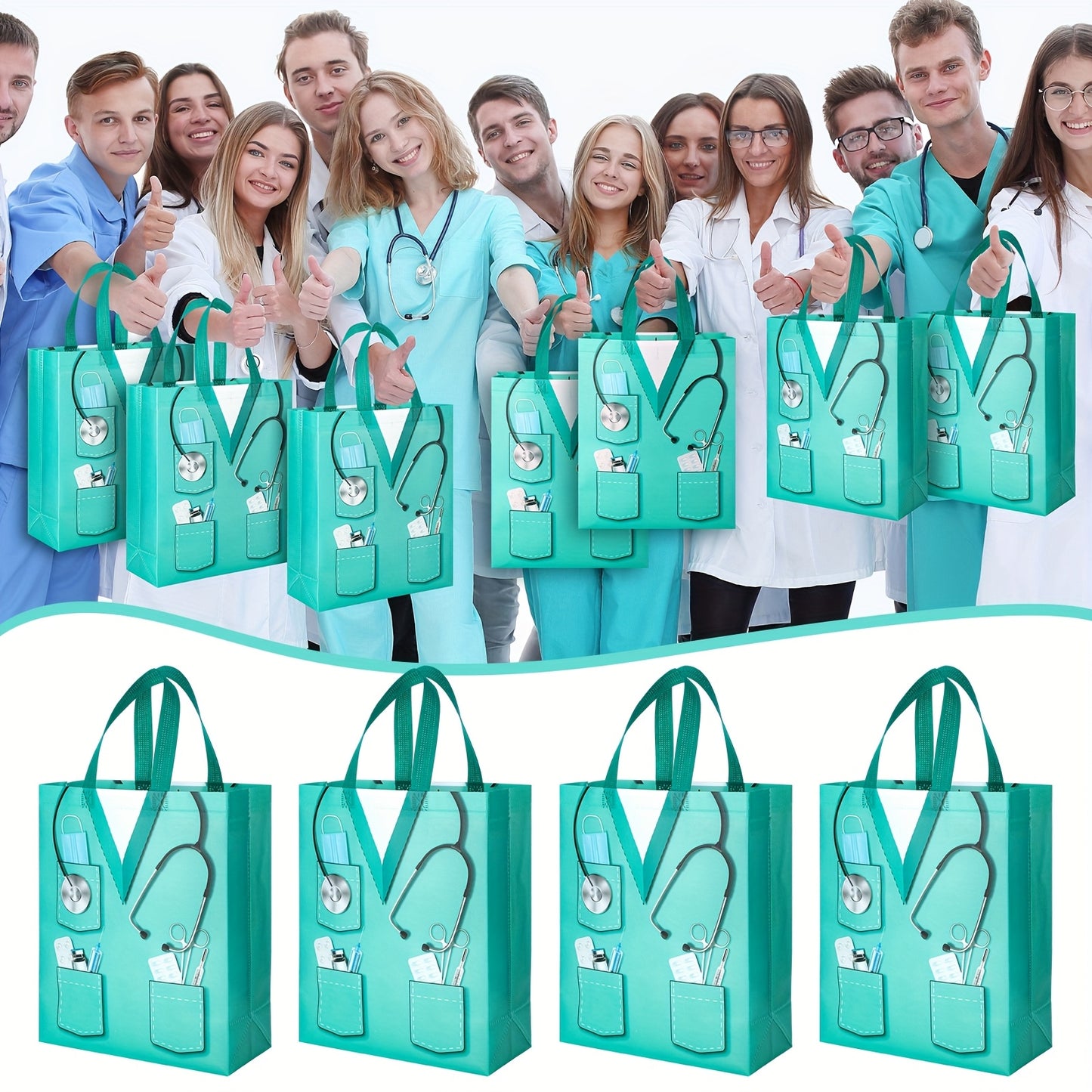50pcs Nurse Week Gift Bags bulk 13 Non Woven Nurses Graduation Goodie Bags with Handles