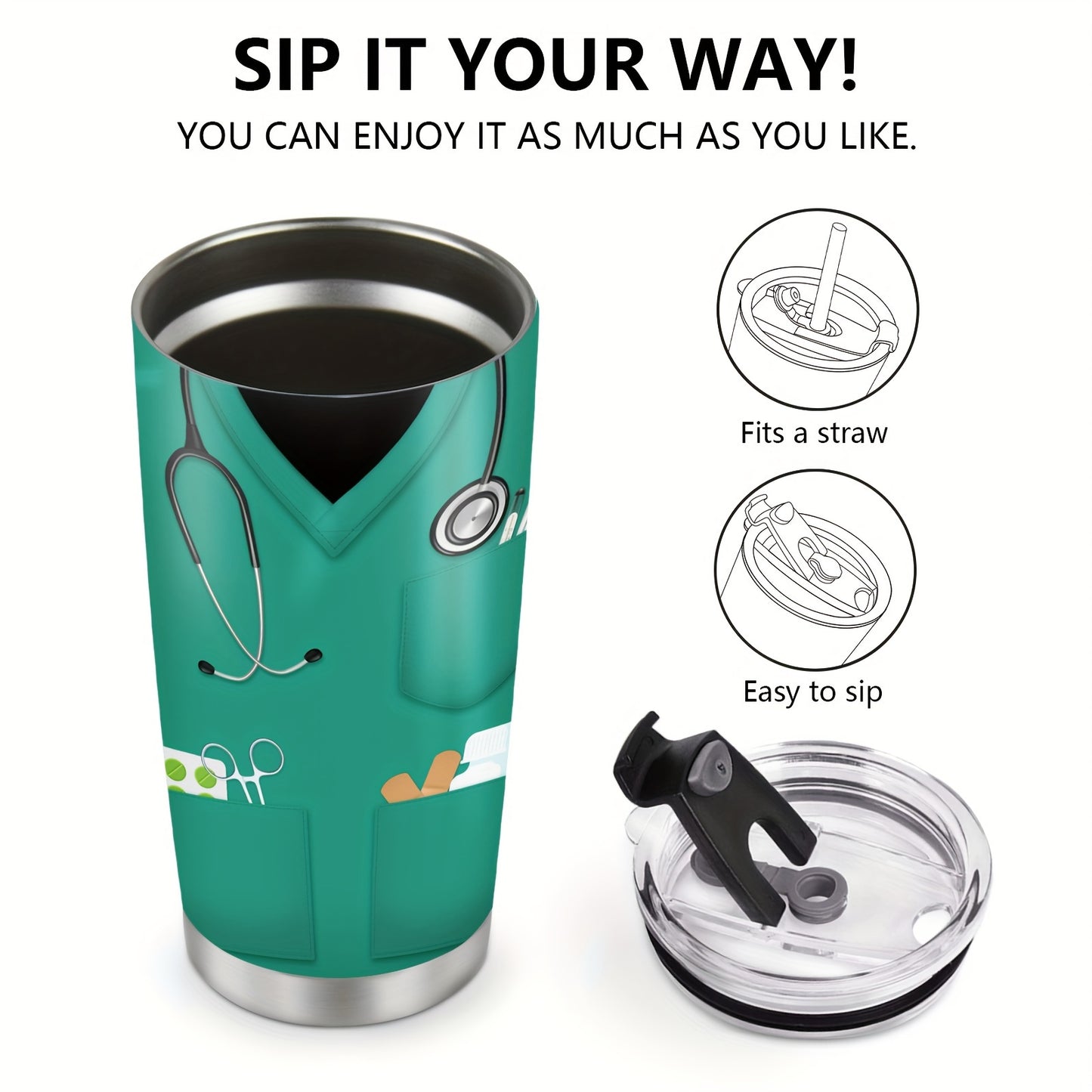 Nurse Doctor Tumbler With Lid, 20oz Stainless Steel Water Bottle