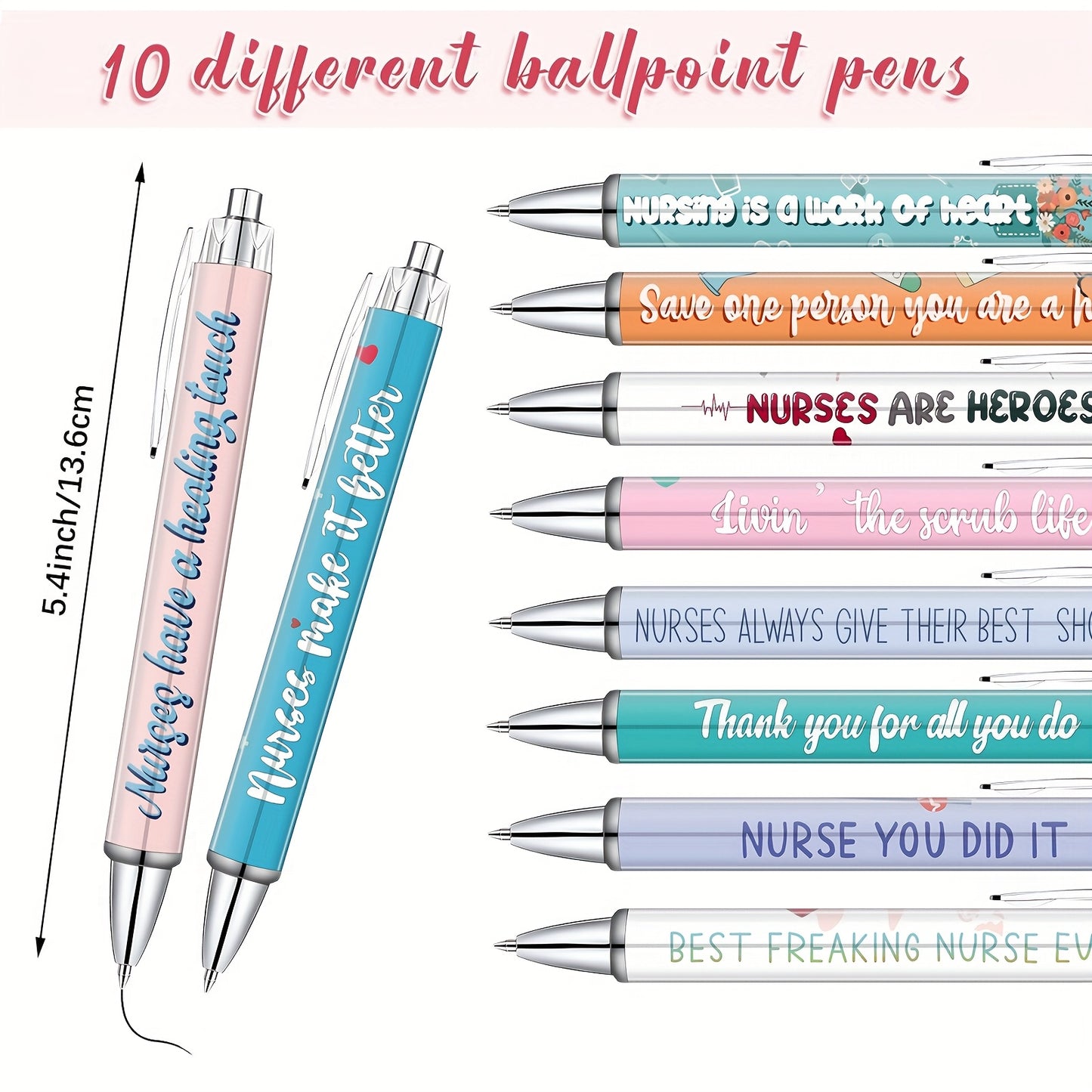 10pcs Nurse Pens Ballpoint Set Retractable Cute Gifts for Nurses Staff Adults Students Writing Study Supply in Bulk