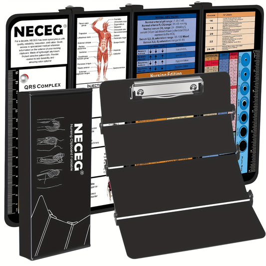 4 Layers Aluminum Nursing Clipboard Foldable - Pocket Size 3.5 x 9 inches with Medical Edition Cheat Sheets for Nurses, Students, and Doctors