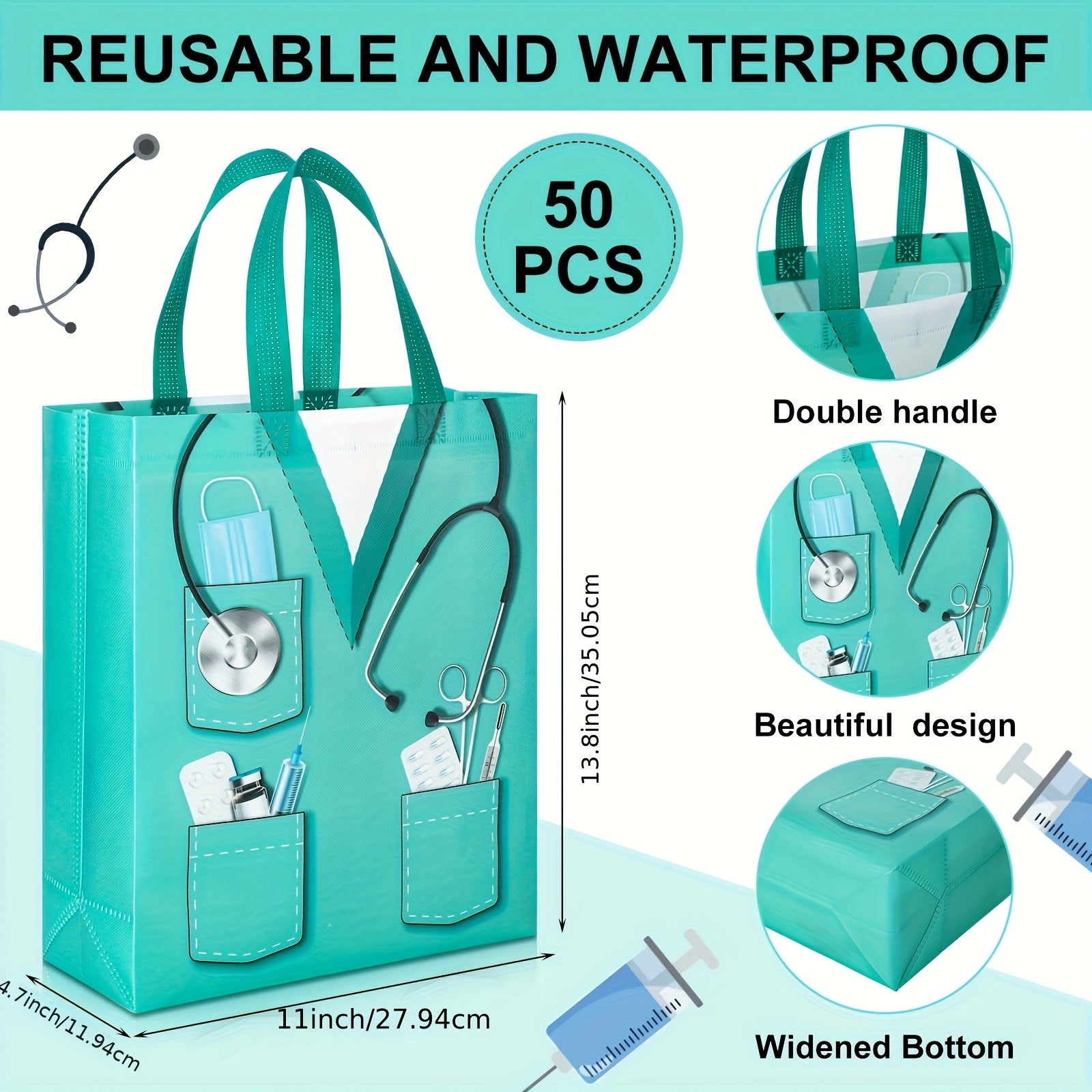 50pcs Nurse Week Gift Bags bulk 13 Non Woven Nurses Graduation Goodie Bags with Handles