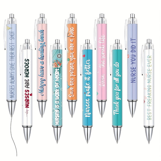 10pcs Nurse Pens Ballpoint Set Retractable Cute Gifts for Nurses Staff Adults Students Writing Study Supply in Bulk