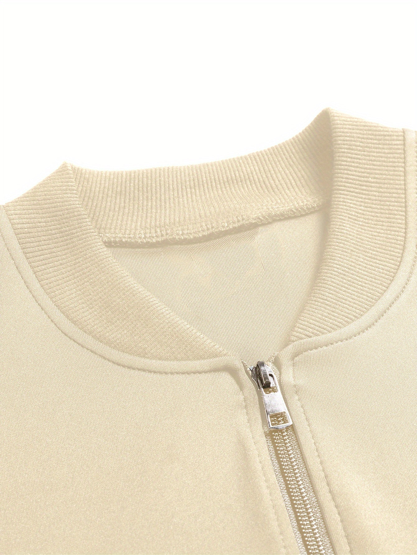 Women's "REGISTERED NURSE" Printed Casual Jacket - Beige Zip-Up with Stand Collar, Long Sleeves, and Pockets, Polyester Blend