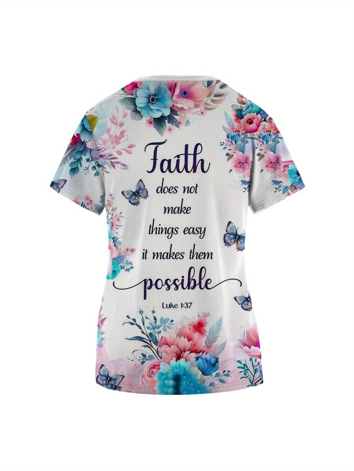 Inspirational Faith, Scrub Top Lightweight Polyester V-Neck Scrub Top for Women