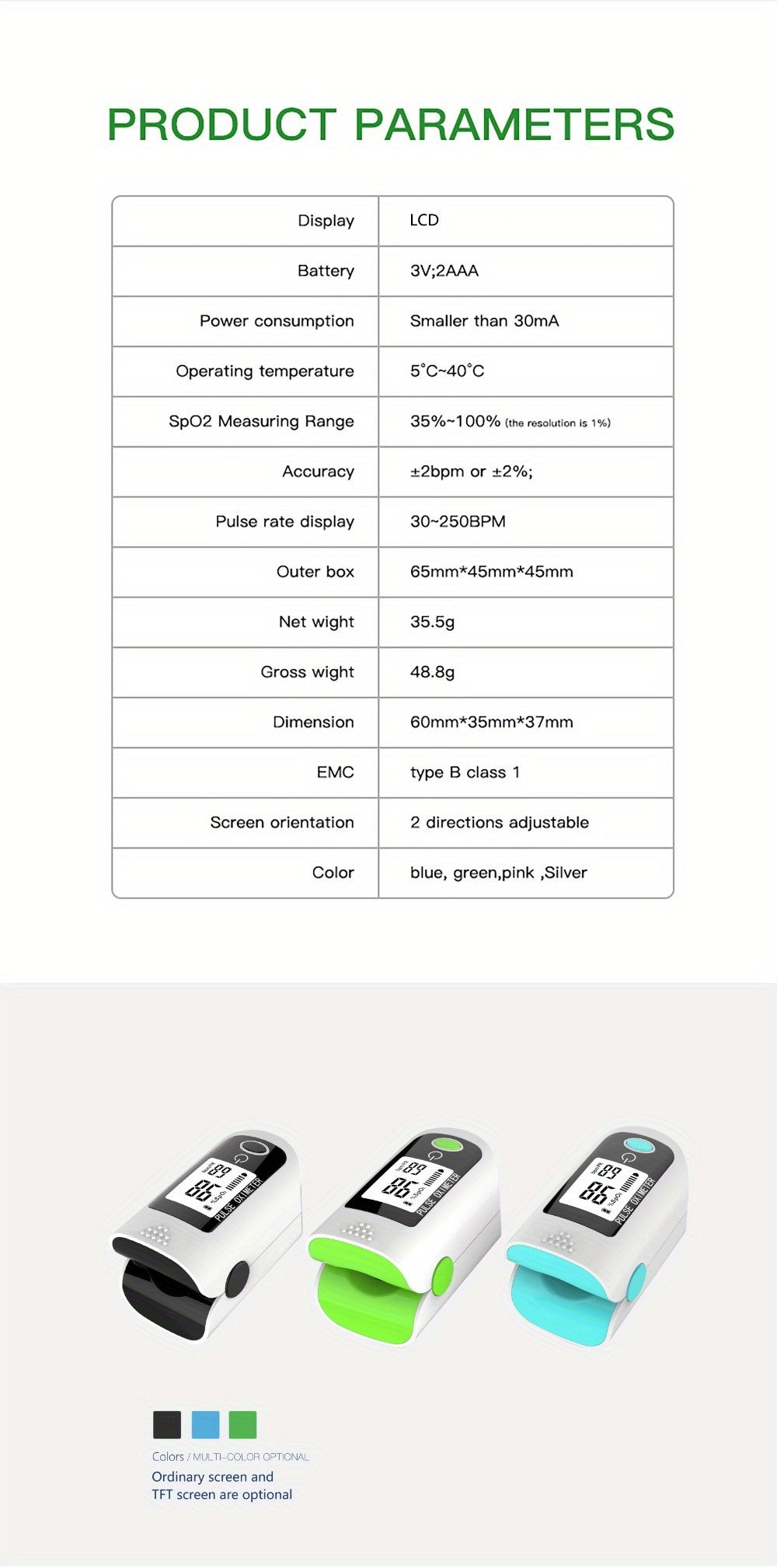 Digital Fingertip Pulse Oximeter With Blood Oxygen Sensor For Home Use Or Sport, Sp02 And Heart Rate Monitor
