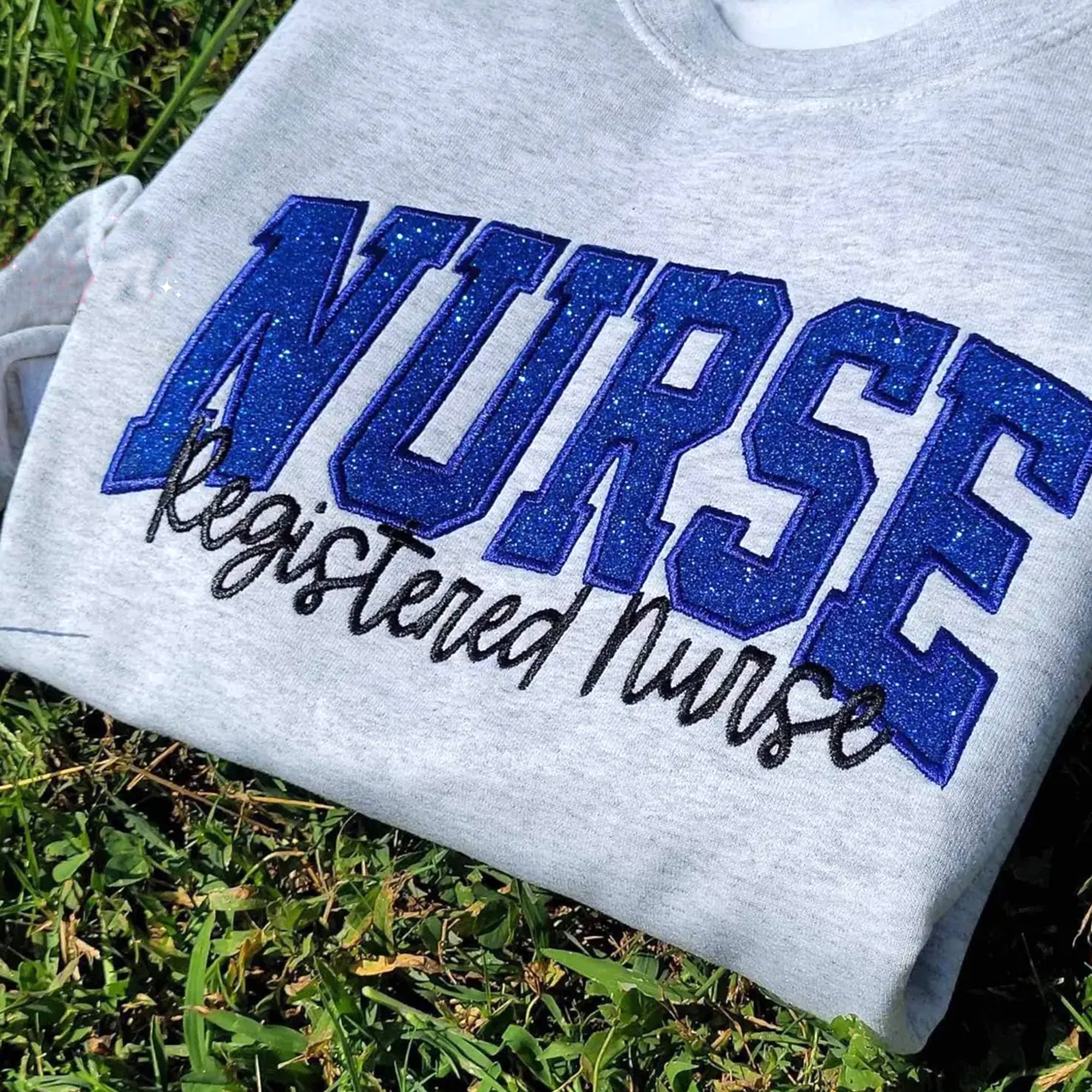 Personalized Nurse Embroidered Sweatshirt: Glitter Stethoscope Sleeve