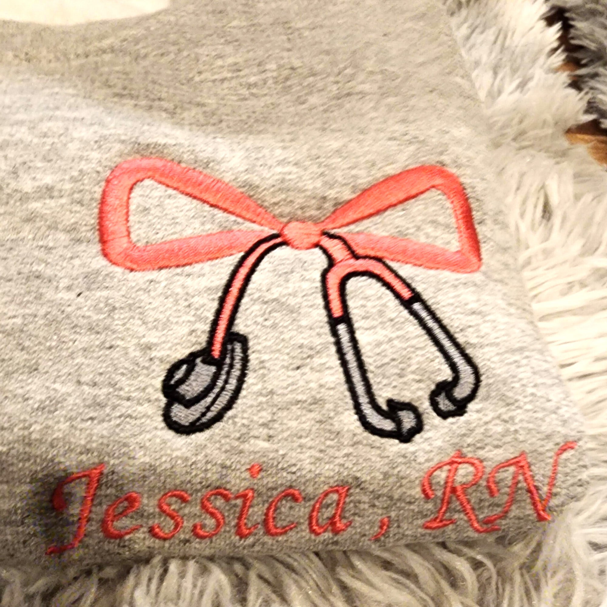 Custom Embroidered Sweatshirt Nurse Coquette, Stethoscope Bow Embroidery For RN, CAN, LPN, ER, ICU, School Nurses