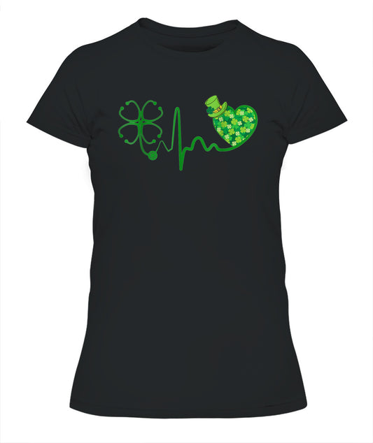 Nurse St Patricks Day Stethoscope Heartbeat Clover Nurses Shirt