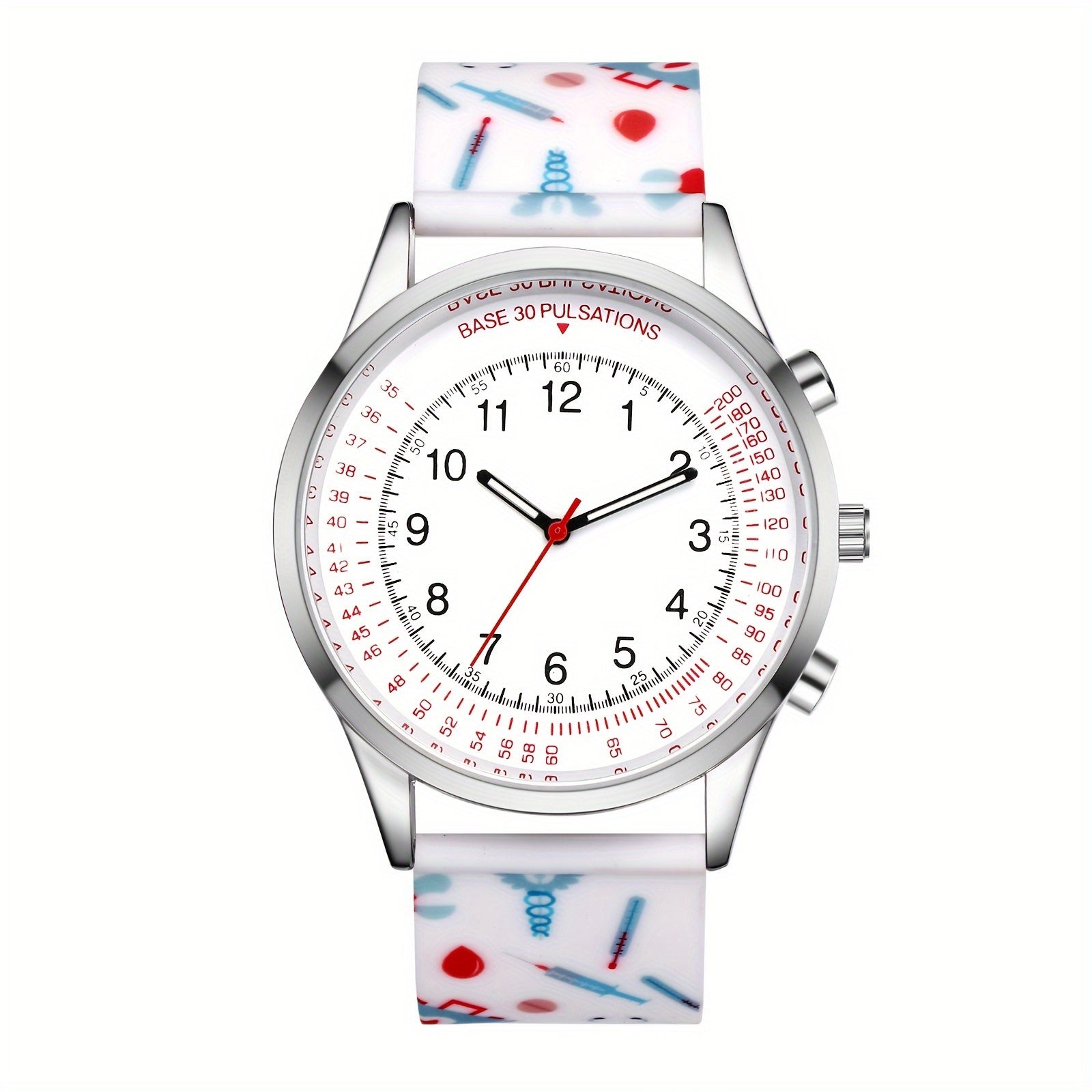 Jewelrywe Nurse Wrist Watches Pulsometer Silicone Band Easy To Read Quartz Watches For Nurses Doctors