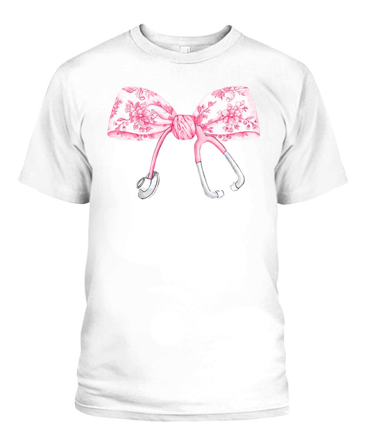 Coquette Pink Nurse Stethoscope Bow Sweatshirt, Gift For Nurse, Nurse Appreciation Shirt, ER RN Nurse Shirt, Gift For Nurse