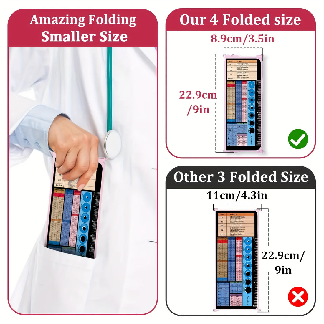 4 Layers Aluminum Nursing Clipboard Foldable - Pocket Size 3.5 x 9 inches with Medical Edition Cheat Sheets for Nurses, Students, and Doctors